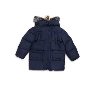 Boys Dark Blue Coat With Detachable Hood